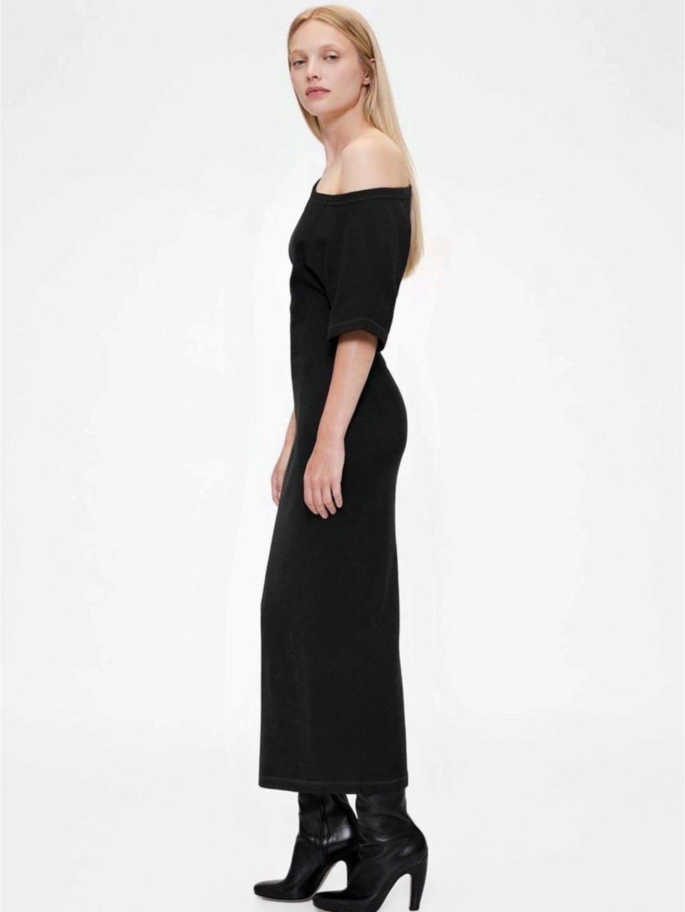 Gap Off-Shoulder Cotton Midi Dress in Black XXS